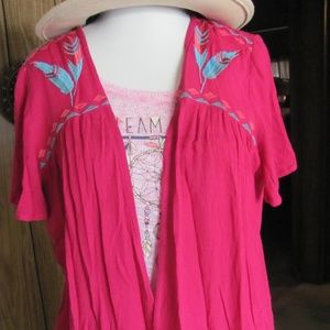 ROPER LADIES HOT PINK EMBROIDERED  OPEN CARDIGAN C